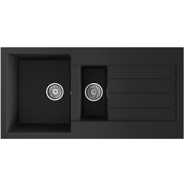 Liquida ELL15BL 1.5 Bowl Comite Reversible Inset Black Kitchen Sink With Wastes